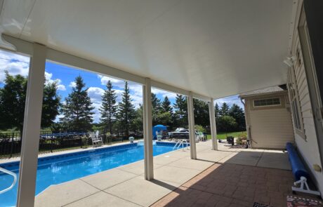 attached insulated patio cover in New Berlin WI with gutters and downspouts